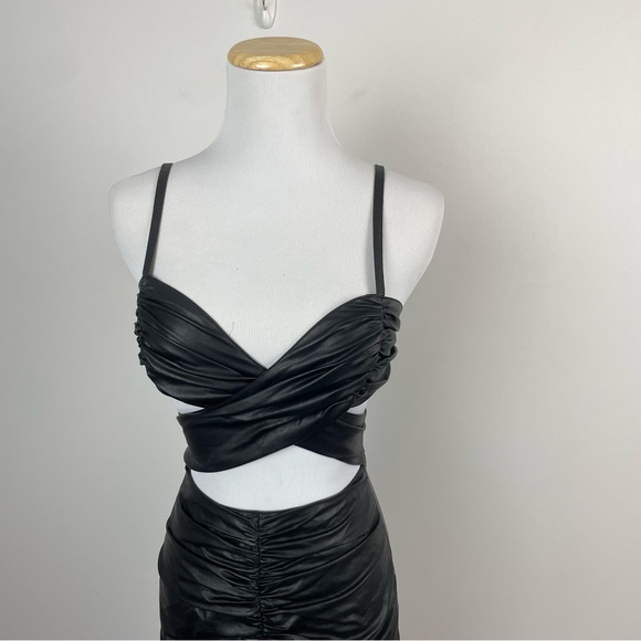 House Of CB Thalia Vegan Leather Ruffle Hem Mini Dress Size XSmall - Picture 3 of 11